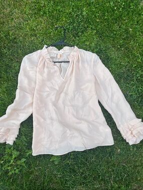 Rebecca Taylor Blush Cream Ruffle-Neck Long Sleeve Blouse 0 (fit S)silk